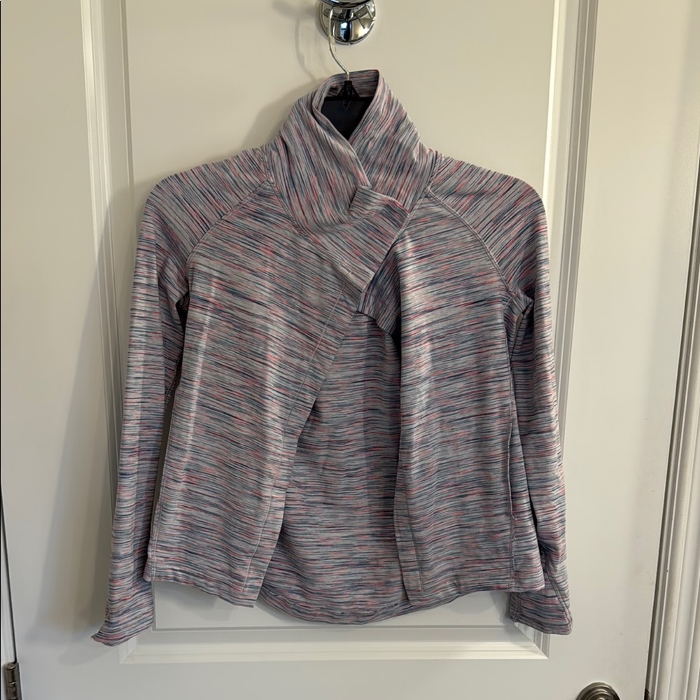 Gray and Pink Cowl Neck Sweater with Asymmetrical Design